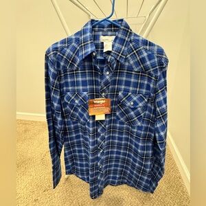 Wrangler Wrancher Flannel Shirt Men Size M Blue NWT